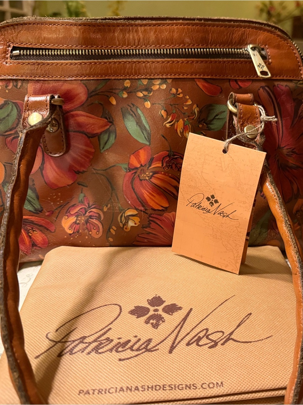 Patricia Nash Leather Calvi Satchel The Tropics w/ Dust Cover